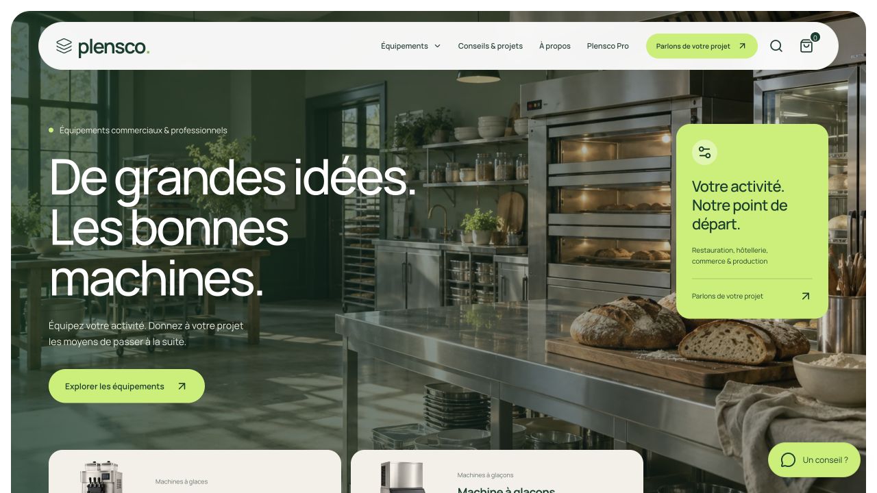 Capture actuelle de Plensco, équipements commerciaux et professionnels.